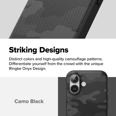 [Užsakomoji prekė] Dėklas iPhone 16 Plus - Ringke Onyx Design - Camo Black 2