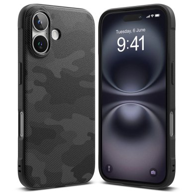 [Užsakomoji prekė] Dėklas iPhone 16 Plus - Ringke Onyx Design - Camo Black