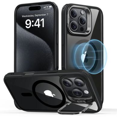 [Užsakomoji prekė] Dėklas iPhone 16 Pro - ESR Classic Hybrid HaloLock Kickstand - Skaidrus Black