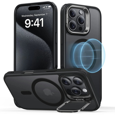 [Užsakomoji prekė] Dėklas iPhone 16 Pro - ESR Classic Hybrid HaloLock Kickstand - Frosted Black