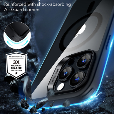 [Užsakomoji prekė] Dėklas iPhone 16 Pro Max - ESR Classic Hybrid HaloLock - Skaidrus Black 7