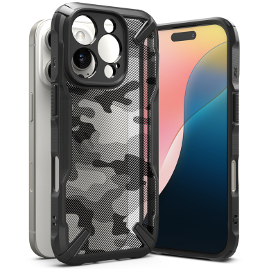 [Užsakomoji prekė] Dėklas iPhone 16 Pro Max - Ringke Fusion X Design - Camo Black 3