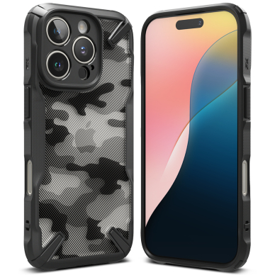 [Užsakomoji prekė] Dėklas iPhone 16 Pro Max - Ringke Fusion X Design - Camo Black