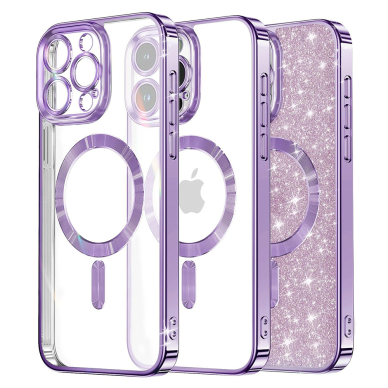 [Užsakomoji prekė] Dėklas iPhone 16 Pro Max - Techsuit Luxury Glitter MagSafe - violetinis