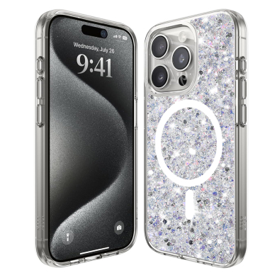 [Užsakomoji prekė] Dėklas iPhone 16 Pro Max - Techsuit Sparkly Glitter - White