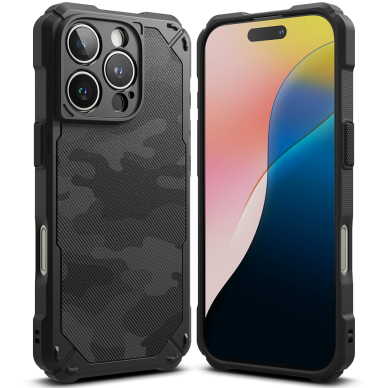 [Užsakomoji prekė] Dėklas iPhone 16 Pro - Ringke Rugged Gear - Camo Black