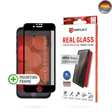 [Užsakomoji prekė] Grūdintas stikliukas iPhone 6 / 6S / 7 / 8 / SE 2, SE 2020 / SE 3, SE 2022 - Displex Real Glass Privacy Full Cover - Juodas