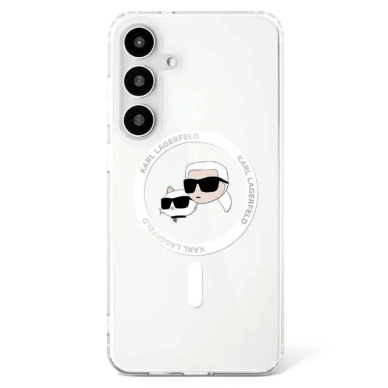 Dėklas Karl Lagerfeld Button Karl  Choupette Heads Printed Logo MagSafe Samsung Galaxy S25 Plus Baltas