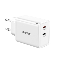 Choetech PD6013 2x USB-C PD 65W GaN wall Įkroviklis  - baltas