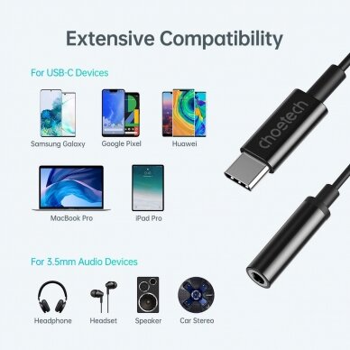 Choetech AUX003 USB-C / DC 3.5mm audio adapter - Juodas 4