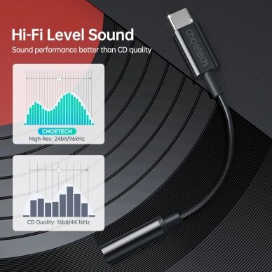 Choetech AUX003 USB-C / DC 3.5mm audio adapter - Juodas 7