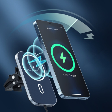 Magnetinis Automobilinis Telefono Laikiklis - Įkroviklis Choetech Car Magnetic Mount Inductive Qi Charger 15W (suderinama su MagSafe) Juodas (T200-F) 2