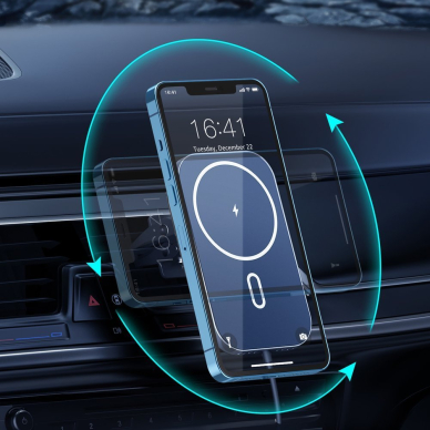 Magnetinis Automobilinis Telefono Laikiklis - Įkroviklis Choetech Car Magnetic Mount Inductive Qi Charger 15W (suderinama su MagSafe) Juodas (T200-F) 6