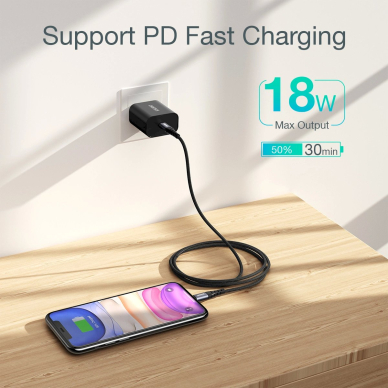 Choetech IP0041 USB-C / Lightning MFi 480Mb/s 3A 2 m Kabelis - Juodas 2