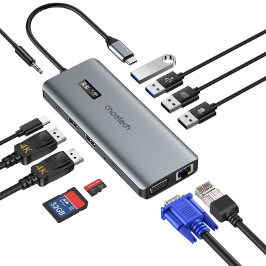 Choetech multifunctional HUB with display 12in1 USB-C to USB-C / USB-A / HDMI / VGA / AUX / SD / TF Pilkas (HUB-M26) 1