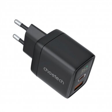 Choetech PD6052 USB-C USB-A PD 35W GaN wall Įkroviklis display - Juodas 1