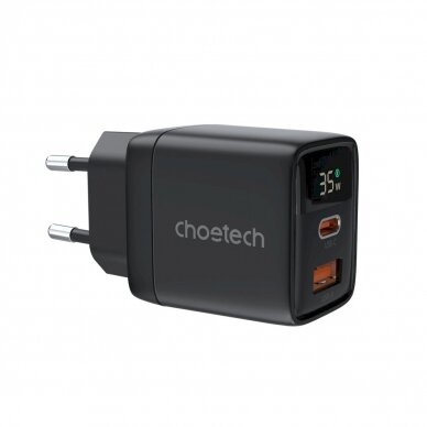 Choetech PD6052 USB-C USB-A PD 35W GaN wall Įkroviklis display - Juodas