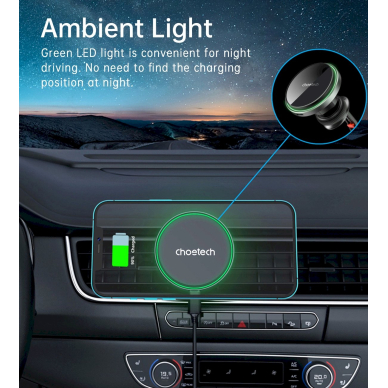 Choetech T204-F magnetic Automobilinis laikiklis15W wireless charging - Juodas 9