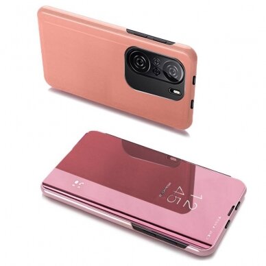 Atverčiamas dėklas Clear View Case cover for Xiaomi Redmi K40 Pro+ / K40 Pro / K40 / Poco F3 Rožinis