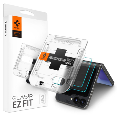 [Užsakomoji prekė] Dėklas Samsung Galaxy Z Flip6 (set 2) - Spigen Glas.tR EZ FIT - permatomas