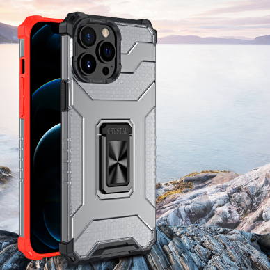 Dėklas Crystal Ring Case Kickstand Tough Rugged iPhone 11 Pro Max Raudonas 1