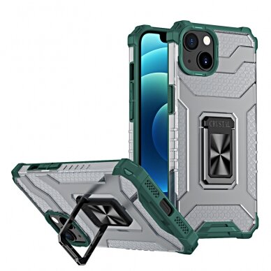 Dėklas Crystal Ring Case Kickstand Tough Rugged iPhone 12 Žalias