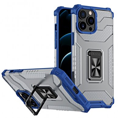 Dėklas Crystal Ring Case Kickstand Tough Rugged iPhone 12 Pro Mėlynas