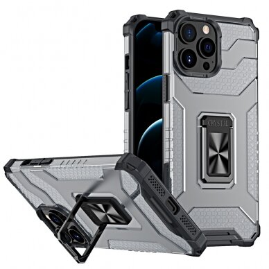 Dėklas Crystal Ring Case Kickstand Tough Rugged iPhone 12 Pro Max Juodas