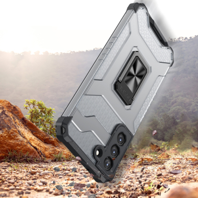 Akcija! Dėklas Crystal Ring Case Kickstand Tough Rugged Samsung Galaxy S21 FE juodas 1