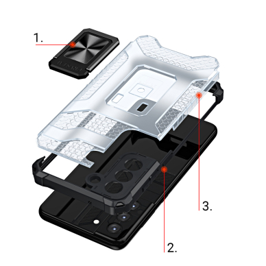 Akcija! Dėklas Crystal Ring Case Kickstand Tough Rugged Samsung Galaxy S21 FE juodas 6