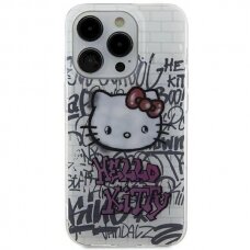 Dėklas Hello Kitty IML Kitty On Bricks Graffiti iPhone 15 - Baltas