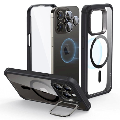 Dėklas ESR Armor Tough Kickstand Halolock Case su MagSafe skirta iPhone 15 Pro - Permatomas &amp  Juodas 1