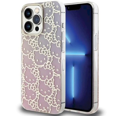 Dėklas Hello Kitty IML Gradient Electrop Crowded Kitty Head iPhone 14 Pro Max - rožinis