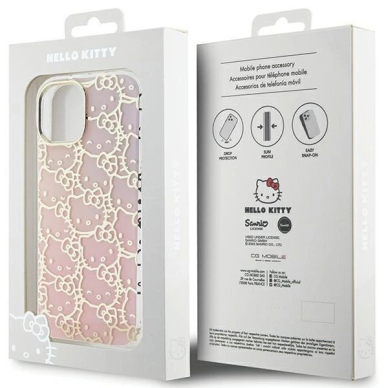 Dėklas Hello Kitty IML Gradient Electrop Crowded Kitty Head iPhone 15 - rožinis 6