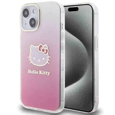 Dėklas Hello Kitty IML Gradient Electrop Kitty Head iPhone 15 - rožinis