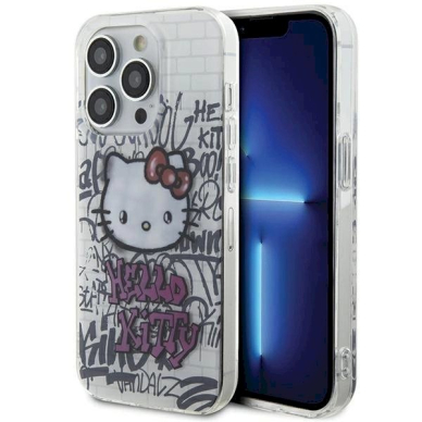 Dėklas Hello Kitty IML Kitty On Bricks Graffiti iPhone 15 Pro Max - Baltas