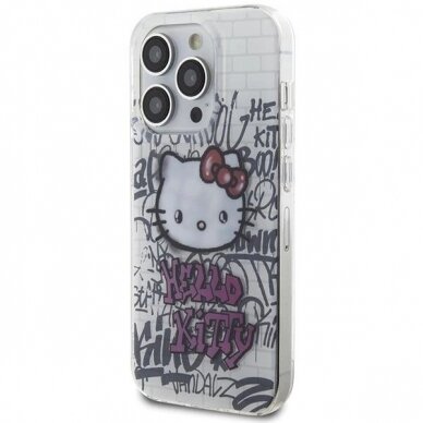 Dėklas Hello Kitty IML Kitty On Bricks Graffiti iPhone 15 Pro - Baltas 1