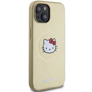 Dėklas Hello Kitty Leather Kitty Head MagSafe iPhone 15 - Auksinis 3