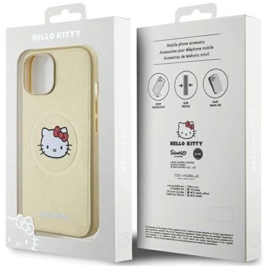 Dėklas Hello Kitty Leather Kitty Head MagSafe iPhone 15 - Auksinis 7