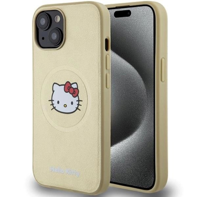 Dėklas Hello Kitty Leather Kitty Head MagSafe iPhone 15 - Auksinis