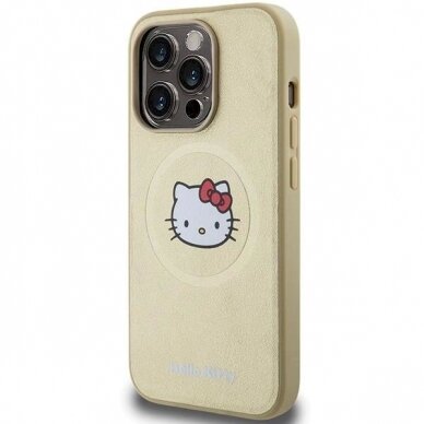 Dėklas Hello Kitty Leather Kitty Head MagSafe iPhone 15 Pro - Auksinis 1