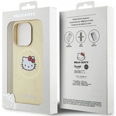 Dėklas Hello Kitty Leather Kitty Head MagSafe iPhone 15 Pro - Auksinis 7