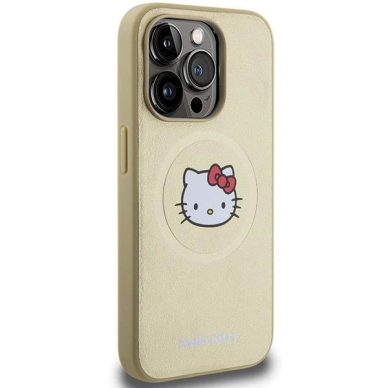 Dėklas Hello Kitty Leather Kitty Head MagSafe iPhone 15 Pro Max - Auksinis 3