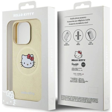 Dėklas Hello Kitty Leather Kitty Head MagSafe iPhone 15 Pro Max - Auksinis 7