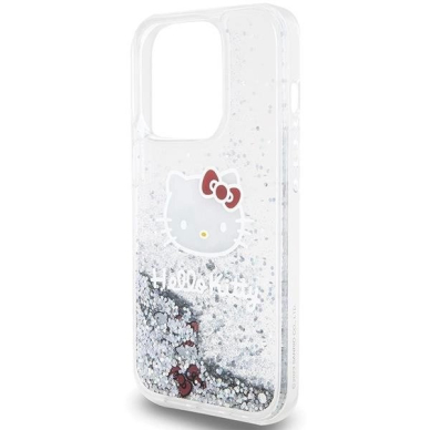 Dėklas Hello Kitty Liquid Glitter Charms Kitty Head iPhone 14 Pro Max - Sidabrinis 5