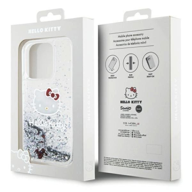 Dėklas Hello Kitty Liquid Glitter Charms Kitty Head iPhone 14 Pro Max - Sidabrinis 7