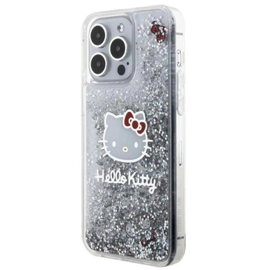 Dėklas Hello Kitty Liquid Glitter Charms Kitty Head iPhone 15 Pro Max - Sidabrinis 1