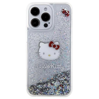 Dėklas Hello Kitty Liquid Glitter Charms Kitty Head iPhone 15 Pro Max - Sidabrinis 2