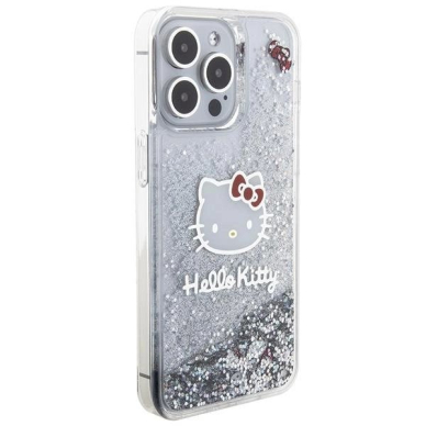 Dėklas Hello Kitty Liquid Glitter Charms Kitty Head iPhone 15 Pro Max - Sidabrinis 3