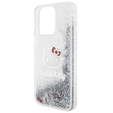 Dėklas Hello Kitty Liquid Glitter Charms Kitty Head iPhone 15 Pro Max - Sidabrinis 4